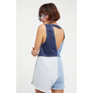 Free People x Alice McCall Sweet Things Patchwork Denim Playsuit‎ Romper 6 thumbnail 4