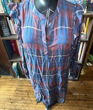 Anthropologie Cloth & Stone plaid ruffled L shirt dress thumbnail 1