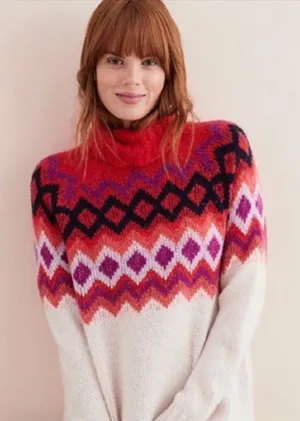 AERIE Wool Laine Blend Fair Isle Oversized Turtleneck‎ Long Sleeve Sweater XS thumbnail 1