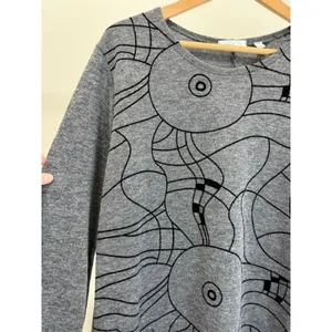 Vasna Gray Knit Dress Abstract Print Made in Italy SzL thumbnail 3