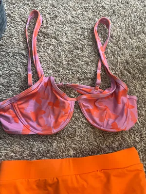 Urban Outfitters Pink and Orange Two-Piece Bikini Set‎ - Tropical Print Top thumbnail 2
