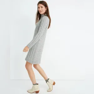 Madewell Gray Donegal Rolled‎ Mockneck Sweater Dress Wool Blend thumbnail 3