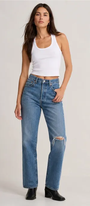 Levi’s Ribcage Straight Blue Ripped Jeans 30 thumbnail 1