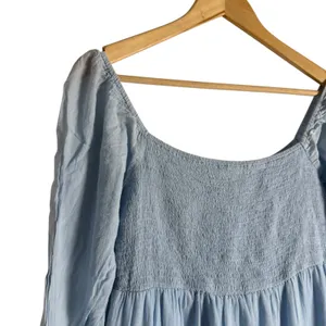 Area Stars Eyelet Trim Light Blue Long Sleeve Square Neck Dress Size Medium thumbnail 8