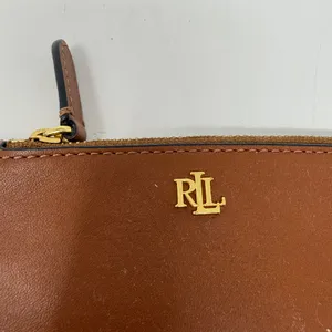 Ralph Lauren Genuine Leather Zip Card Case Wallet Key Chain Tan Brown Gold thumbnail 2