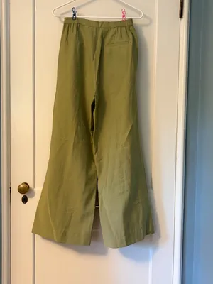 Mon Renn scenic pant olive size small wide leg pleated quiet luxury resort thumbnail 5