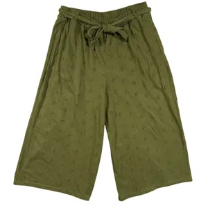 ASOS 12 Khaki Green Broderie Anglaise Wide Leg Crop Belted Pants Bohemian Beach‎ thumbnail 4
