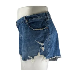 Abercrombie & Fitch The Mom Mid Rise Blue Distressed Denim Jean Shorts Size 24 thumbnail 2
