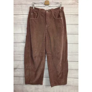 Free People Good Luck MID RISE Barrel Leg Corduroy Pants Withered Rose Size 29 thumbnail 3