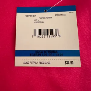 NWT Sport Fuchsia Short Sleeve Tee Split Neckline and Curved Hem 1X thumbnail 4