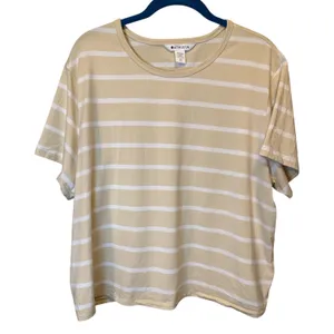 Athleta Women’s Essential Striped Tee XL Beige Cream Short Sleeve thumbnail 1