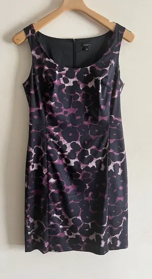 Ann Taylor 4 Black mauve Purple Silk Blend Sheath dress Career Cocktail‎ Leopard thumbnail 1