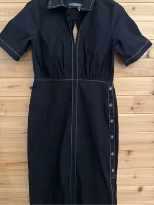 Anthropologie Size 2 Black Slim Midi Shirt Dress Business Casual Office Slit thumbnail 5