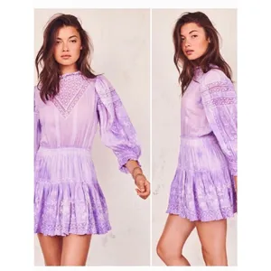 LoveShackFancy Viola Dress In Lavender Lilac Purple Lace Button Back Cotton Sz S thumbnail 2