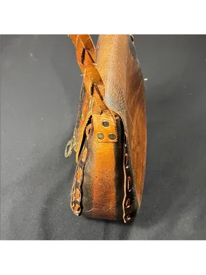 Handmade Handcrafted Brown Floral Tooled Leather Crossbody Bag thumbnail 6
