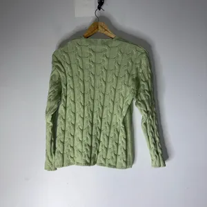 vintage eddie bauer Green‎ V Neck Cable Knit Cotton Sweater Medium thumbnail 2