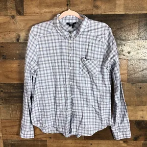 Paige Womens Plaid‎ Button Down Shirt Purple White 100% Cotton Size L thumbnail 4
