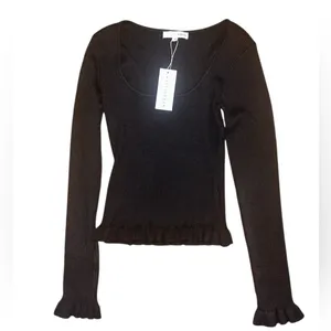 Baltic Born Black Fitted Ribbed Long Sleeve Blouse NWT thumbnail 4