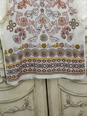 Tory Burch Kayla Mixed Media Top Silk Front Linen Back size Large Lightweight thumbnail 4