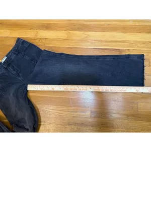 We The Free People Izzy Flare Leg Raw Fray Hem Jeans Black Patch Pockets SZ 28 thumbnail 10