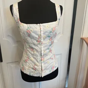 Altar’d State Embroidered Floral Cream Sleeveless Top Hook & Eye Corset NWOT thumbnail 2