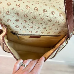 Vintage Pollini Italian Leather Logo Shoulder‎ Bag Satchel Cream/Brown thumbnail 13