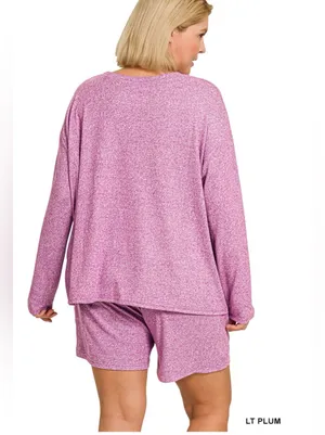 NEW!LAST One Plus Size Long-Sleeve Lounge Top & Shorts Set - Light Plum Size 2X thumbnail 2