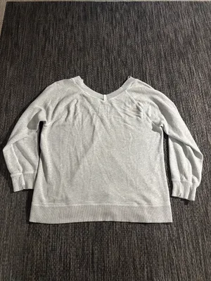 Aerie Oversized V Neck Pullover Sweatshirt Grey Fall Neutral Staple Size Medium thumbnail 2