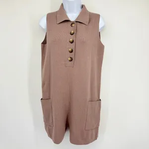Ekouaer Knit Romper SM Apricot Sleeveless Collared Lounge Casual Resort Travel‎ thumbnail 2