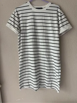 Honey Peach Striped Crewneck Tee - Black & White thumbnail 4
