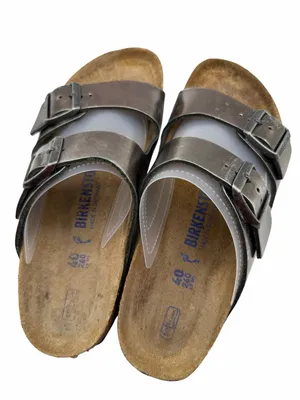 Birkenstock Arizona Metallic Anthracite Leather Double Strap Sandals EU 40 US 9 thumbnail 1