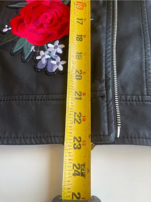 Say What? Faux leather Black Moto Jacket with Red Rose Embroidery thumbnail 7