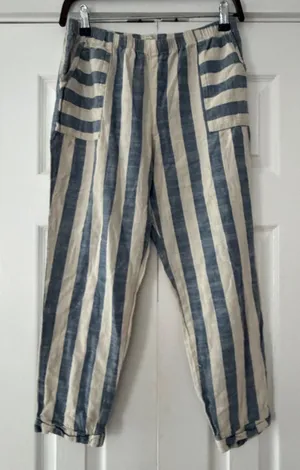 Final Touch Blue White Striped Linen Blend Tapered Pants Size M Made in USA thumbnail 1