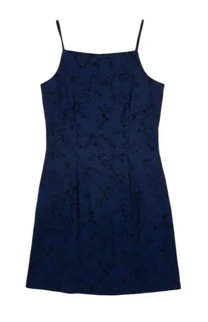 Just Kidding by La Belle Navy Blue Glitter Floral Mini Dress Size Small thumbnail 1