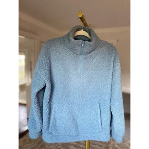 American Eagle‎ Sherpa Pullover 1/4 Zip Blue Cozy Soft Lounge Autumn Winter City thumbnail 2