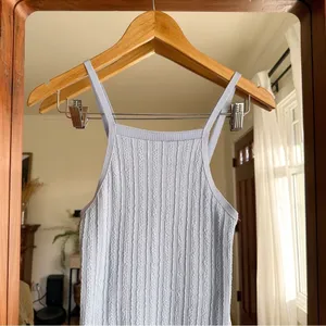 ZARA Cable Weave Bodycon Knit Mini Dress Square Neck in Light Blue Women's Small thumbnail 2