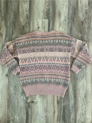 Vintage Pink Fair Isle Pastel Patterned All Wool Sweater from Scotland thumbnail 3