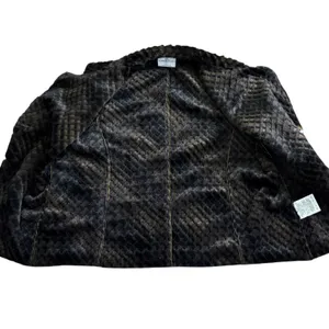 Robert Kitchen Faux‎ Suede Faux Fur Leaf Print Jacket Sz M Yellow Brown thumbnail 3