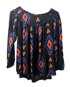 Lucky Brand Women’s Black Tunic w/ Purple & Orange Aztec Print Size S thumbnail 1
