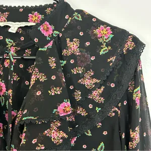 Rebecca Minkoff Devy Black/Pink Floral Ruffle Bell Sleeve Blouse Size Small thumbnail 8