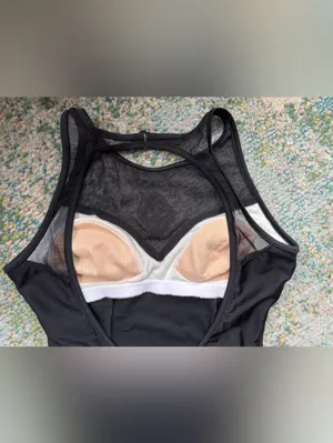 Vintage Jantzen black one-piece mesh yoke swimsuit, size 12 thumbnail 5