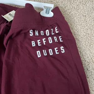 PINK - Victoria's Secret Snooze before dudes Maroon Lounge Pants with White Stripes never worn thumbnail 2
