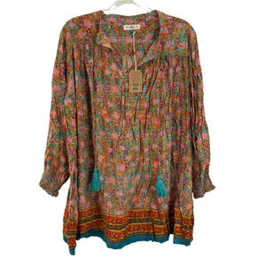 Natural Life Dara V-Neck Boho Tunic Dress Floral Tassel Womens Size Medium NWT thumbnail 2