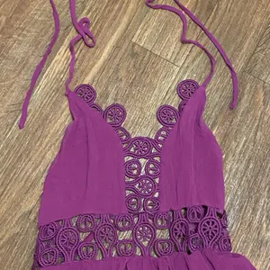 Shinestar Womens Halter Maxi Dress XL Bright Purple Boho Lace Trim Open Back thumbnail 7