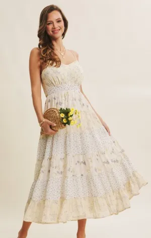 Meadow-inspired Mixed Floral Bow-back Midi Dress thumbnail 1