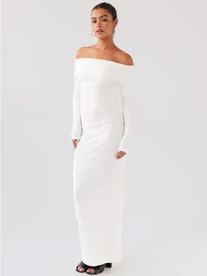 Peppermayo Alexandra Off Shoulder Knit Maxi Dress - Ivory Womens Size S / M‎ thumbnail 3
