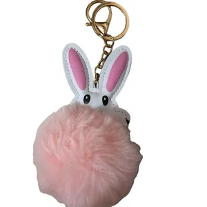 Bunny Rabbit Faux Leather Pompom Key Ring Purse Charm thumbnail 3