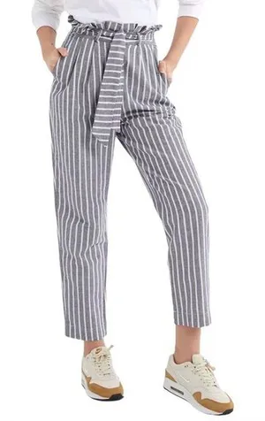 Urban Outfitters Gianna Striped High-Rise Paperbag Pants Linen White/Blue size 0 thumbnail 1
