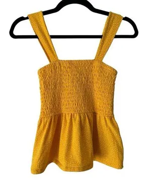 Express Yellow Square Neck Polka Dot Cottagecore Smocked Tank Top Size XS thumbnail 1