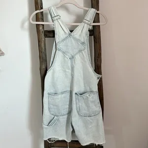 Hennes & Mauritz NWOT light wash denim blue boho high rise 90’s overall Shorts size XS thumbnail 9